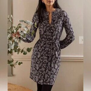 BODEN Jersey Leaf Sprig Smocked Button Down Belted Dress~Size 6R